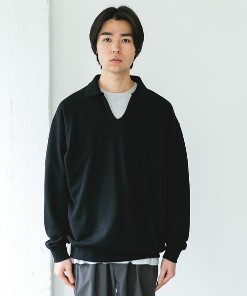 URBAN RESEARCH DOORS（アーバンリサーチドアーズ）の「TOMPKINS裏毛 スキッパースウェット（スウェット・メンズ・ネイビー/グレー/ブラック・LARGE/MEDIUM）」の6枚目の写真