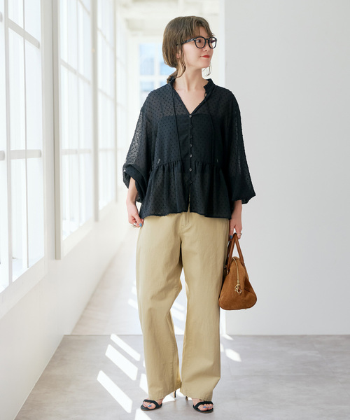 Spick & Span（スピックアンドスパン）の「《WEB限定》ドビードットフリルリボンブラウス（シャツ/ブラウス・レディース・ホワイト系その他/ブラック・FREE）」の4枚目の写真