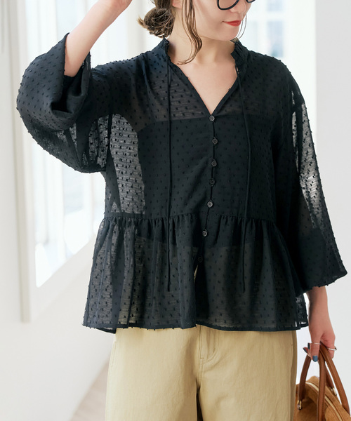 Spick & Span（スピックアンドスパン）の「《WEB限定》ドビードットフリルリボンブラウス（シャツ/ブラウス・レディース・ホワイト系その他/ブラック・FREE）」の7枚目の写真