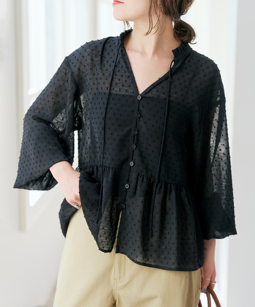 Spick & Span（スピックアンドスパン）の「《WEB限定》ドビードットフリルリボンブラウス（シャツ/ブラウス・レディース・ホワイト系その他/ブラック・FREE）」の8枚目の写真