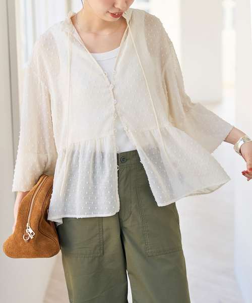 Spick & Span（スピックアンドスパン）の「《WEB限定》ドビードットフリルリボンブラウス（シャツ/ブラウス・レディース・ホワイト系その他/ブラック・FREE）」の16枚目の写真