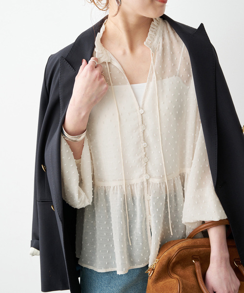 Spick & Span（スピックアンドスパン）の「《WEB限定》ドビードットフリルリボンブラウス（シャツ/ブラウス・レディース・ホワイト系その他/ブラック・FREE）」の19枚目の写真