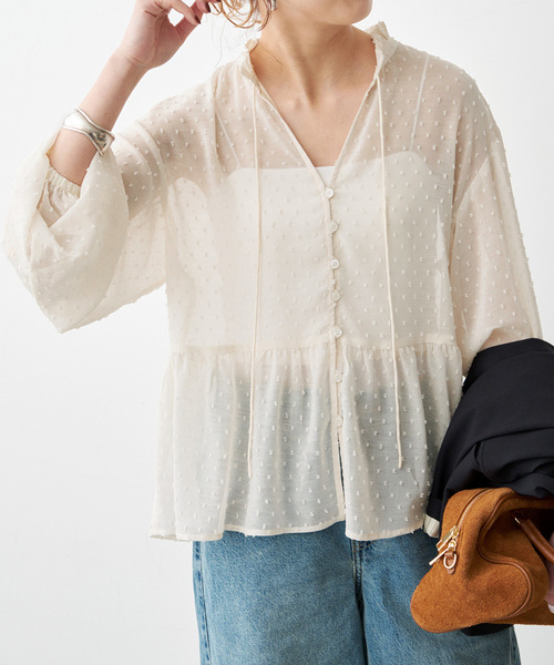 Spick & Span（スピックアンドスパン）の「《WEB限定》ドビードットフリルリボンブラウス（シャツ/ブラウス・レディース・ホワイト系その他/ブラック・FREE）」の21枚目の写真