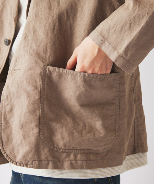 JOURNAL STANDARD relume（ジャーナルスタンダード　レリューム）の「European Flax / ヨーロピアンフラックス ガーメントダイ 2Bジャケット（テーラードジャケット・メンズ・ブラックミックス/ホワイト系その他/オリーブ・MEDIUM/LARGE）」の4枚目の写真