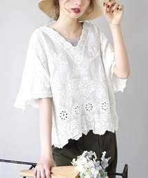 zootie | コットンスカラップレース Vネックボクシーブラウス(シャツ/ブラウス)