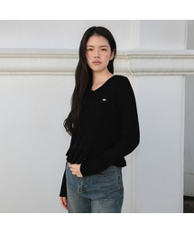 Frill Henley Neck Long Sleeve [Black]