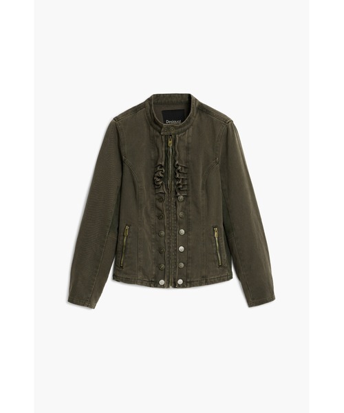 Desigual(デシグアル)の「フリルスタンドカラーデニムジャケット(ブルゾン・レディース・グリーン・S/M/L/XL)」の1枚目の写真