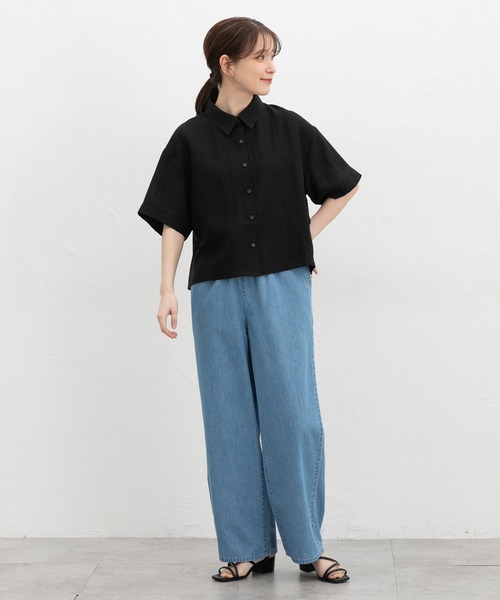 Honeys(ハニーズ)の「【ハニさら・接触冷感】ショート丈シャツ(シャツ/ブラウス・レディース・アイボリー/ベージュ/ネイビー/ブルーグリーン/ブラック/ブラウン/オレンジ系その他・S/M/LL/L)」の16枚目の写真