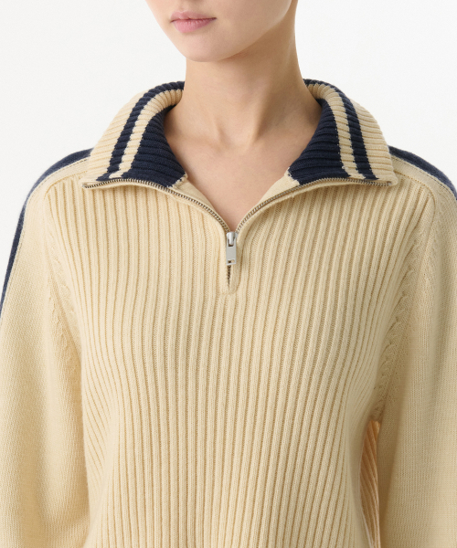 MUSINSA STANDARD WOMAN（ムシンサスタンダードウーマン）の「ウィメンズリブトラックニットハーフジップ[クリーム]（ニット/セーター・レディース・その他・X-SMALL/LARGE/MEDIUM/SMALL）」の4枚目の写真