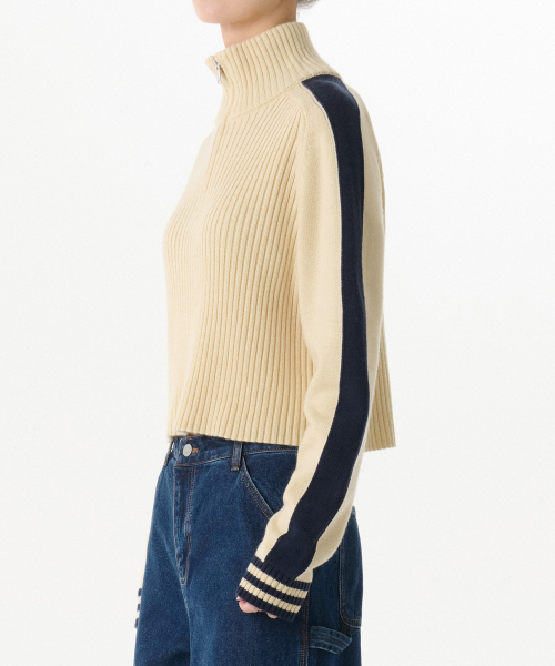 MUSINSA STANDARD WOMAN（ムシンサスタンダードウーマン）の「ウィメンズリブトラックニットハーフジップ[クリーム]（ニット/セーター・レディース・その他・X-SMALL/LARGE/MEDIUM/SMALL）」の5枚目の写真