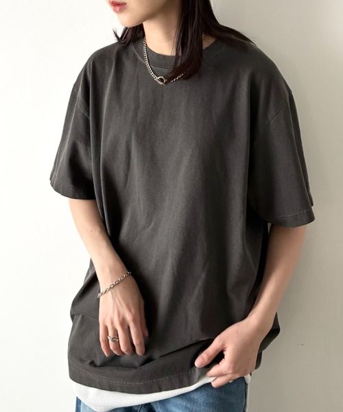 Niell(ニール)の「ハイグレードコットンガーメントダイTシャツ/5.6Ooz 半袖Tシャツ クルーネック ユニセックス コットン100%(Tシャツ/カットソー・レディース・ブラウン/グリーン/ネイビー/イエロー/ホワイト/レッド/グレー/ブラック・M/S/XL/L)」の1枚目の写真