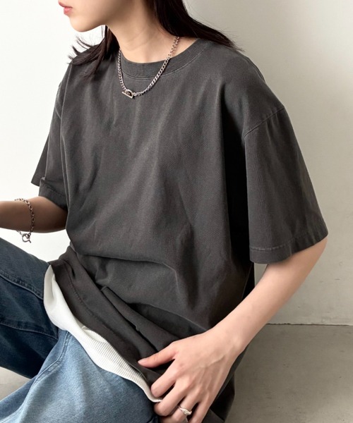 Niell(ニール)の「ハイグレードコットンガーメントダイTシャツ/5.6Ooz 半袖Tシャツ クルーネック ユニセックス コットン100%(Tシャツ/カットソー・レディース・ブラウン/グリーン/ネイビー/イエロー/ホワイト/レッド/グレー/ブラック・M/S/XL/L)」の15枚目の写真
