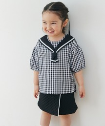 moimoln（モイモルン）の「【セットアップ】ギンガムセーラーカラー半袖トップス＆ラップスカート風キュロットパンツ（セットアップ）」