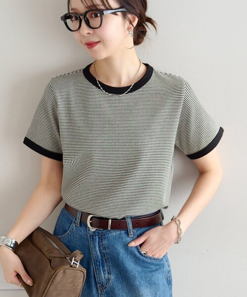 DISCOAT(ディスコート)の「【WEB限定】ポップコーンジャガードリンガーTシャツ(Tシャツ/カットソー・レディース・ブラック/ブルー/ベージュ・MEDIUM)」の1枚目の写真