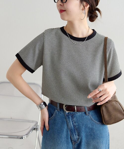 DISCOAT(ディスコート)の「【WEB限定】ポップコーンジャガードリンガーTシャツ(Tシャツ/カットソー・レディース・ブラック/ブルー/ベージュ・MEDIUM)」の5枚目の写真