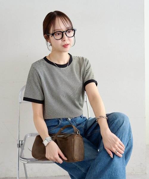 DISCOAT(ディスコート)の「【WEB限定】ポップコーンジャガードリンガーTシャツ(Tシャツ/カットソー・レディース・ブラック/ブルー/ベージュ・MEDIUM)」の8枚目の写真