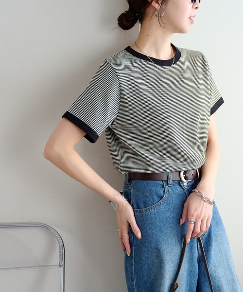 DISCOAT(ディスコート)の「【WEB限定】ポップコーンジャガードリンガーTシャツ(Tシャツ/カットソー・レディース・ブラック/ブルー/ベージュ・MEDIUM)」の9枚目の写真