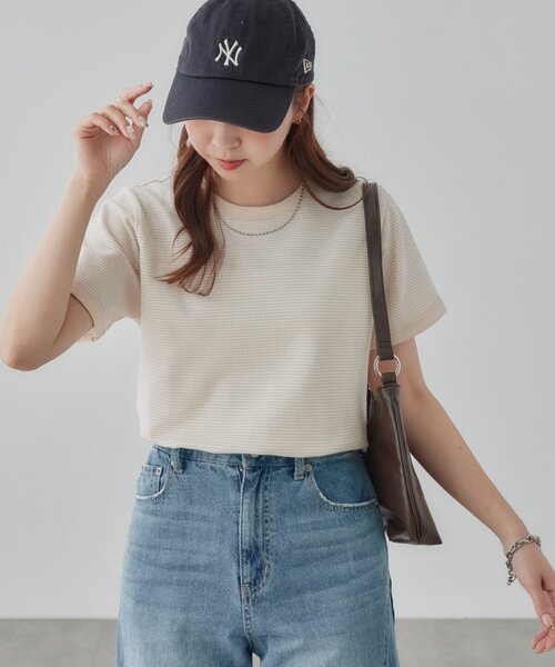 DISCOAT(ディスコート)の「【WEB限定】ポップコーンジャガードリンガーTシャツ(Tシャツ/カットソー・レディース・ブラック/ブルー/ベージュ・MEDIUM)」の16枚目の写真