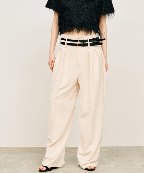 PRANK PROJECT（プランクプロジェクト）の「【2026Summer Pre-Order】ダブルベルトスラックス / Double Belt Slacks（スラックス・レディース・ブラウン/ホワイト/ブラック・34/36/38）」の2枚目の写真