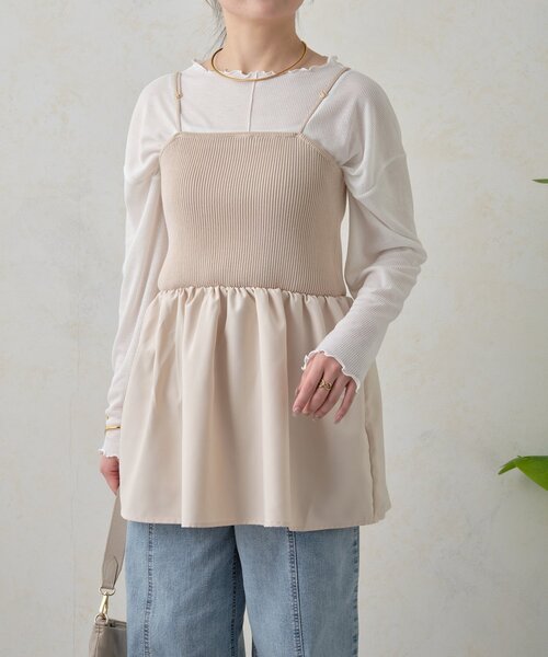 Jena espace merveilleux(ジェナ エスパスメルヴェイユ)の「【WEB限定】シアーセットビスチェ(Tシャツ/カットソー・レディース・オフホワイト/ベージュ/ブラック・FREE)」の3枚目の写真