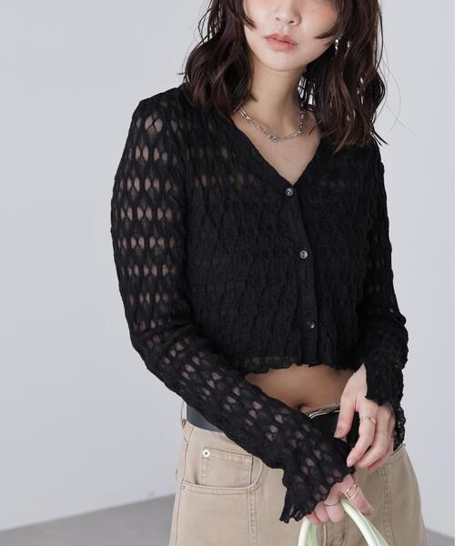 FREE'S MART（フリーズマート）の「シアーチュールカーディガン（Tシャツ/カットソー・レディース・ホワイト系その他/ブラック・FREE）」の7枚目の写真
