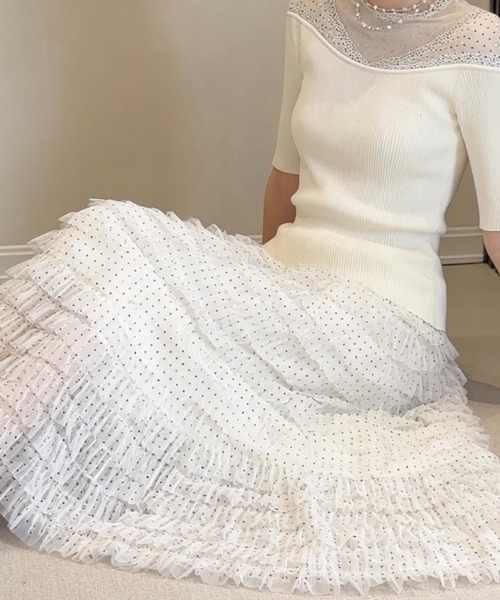 SHOUYO(ショウヨウ)の「ドットチュール ティアードロングスカート(スカート・レディース・ホワイト/ベージュ/ブラック・M)」の16枚目の写真