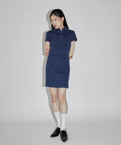 VION(ヴィオン)の「アイレットポロトップス / Eyelet Polo Tops(ポロシャツ・レディース・ネイビー/ブラック・FREE)」の5枚目の写真