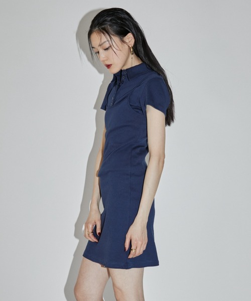 VION(ヴィオン)の「アイレットポロトップス / Eyelet Polo Tops(ポロシャツ・レディース・ネイビー/ブラック・FREE)」の6枚目の写真