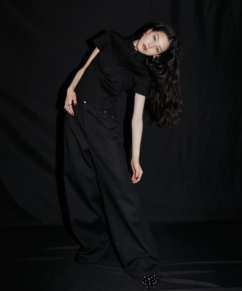 VION(ヴィオン)の「アイレットポロトップス / Eyelet Polo Tops(ポロシャツ・レディース・ネイビー/ブラック・FREE)」の9枚目の写真