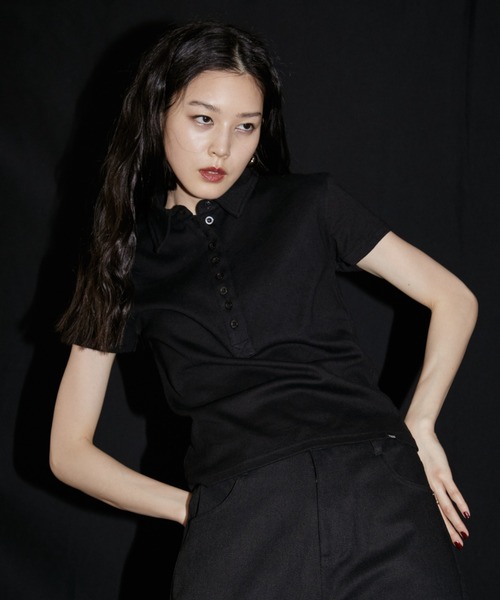 VION(ヴィオン)の「アイレットポロトップス / Eyelet Polo Tops(ポロシャツ・レディース・ネイビー/ブラック・FREE)」の10枚目の写真