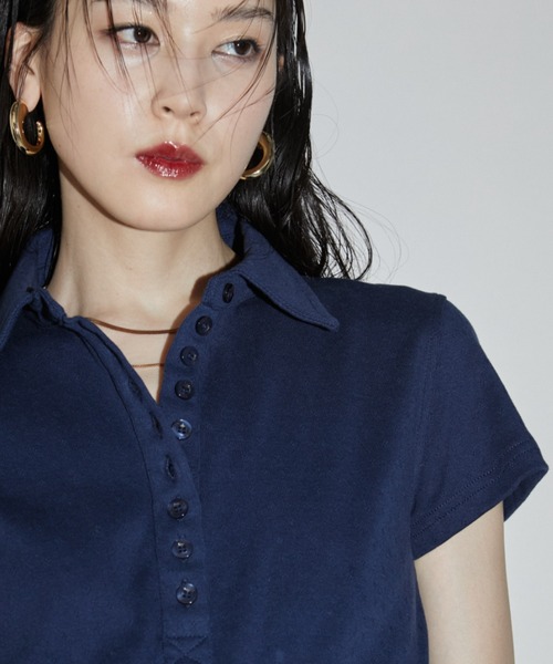 VION(ヴィオン)の「アイレットポロトップス / Eyelet Polo Tops(ポロシャツ・レディース・ネイビー/ブラック・FREE)」の8枚目の写真