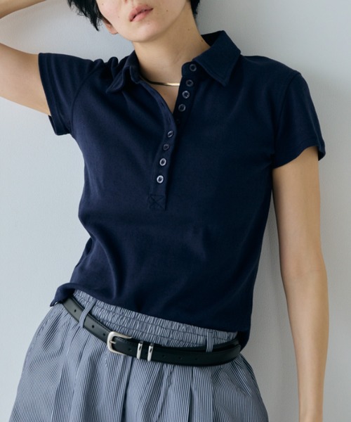 VION(ヴィオン)の「アイレットポロトップス / Eyelet Polo Tops(ポロシャツ・レディース・ネイビー/ブラック・FREE)」の16枚目の写真