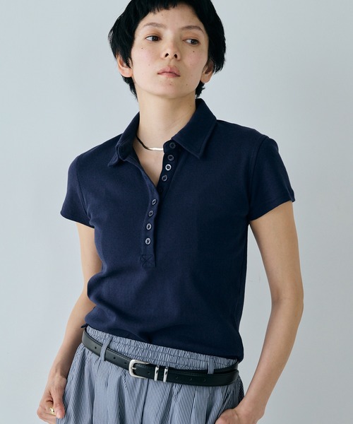 VION(ヴィオン)の「アイレットポロトップス / Eyelet Polo Tops(ポロシャツ・レディース・ネイビー/ブラック・FREE)」の13枚目の写真
