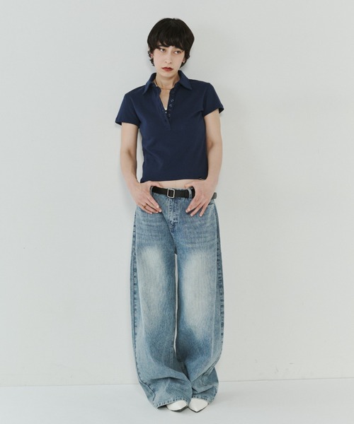 VION(ヴィオン)の「アイレットポロトップス / Eyelet Polo Tops(ポロシャツ・レディース・ネイビー/ブラック・FREE)」の18枚目の写真