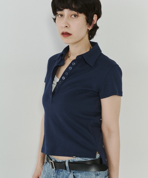 VION(ヴィオン)の「アイレットポロトップス / Eyelet Polo Tops(ポロシャツ・レディース・ネイビー/ブラック・FREE)」の12枚目の写真