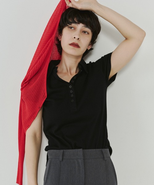 VION(ヴィオン)の「アイレットポロトップス / Eyelet Polo Tops(ポロシャツ・レディース・ネイビー/ブラック・FREE)」の20枚目の写真