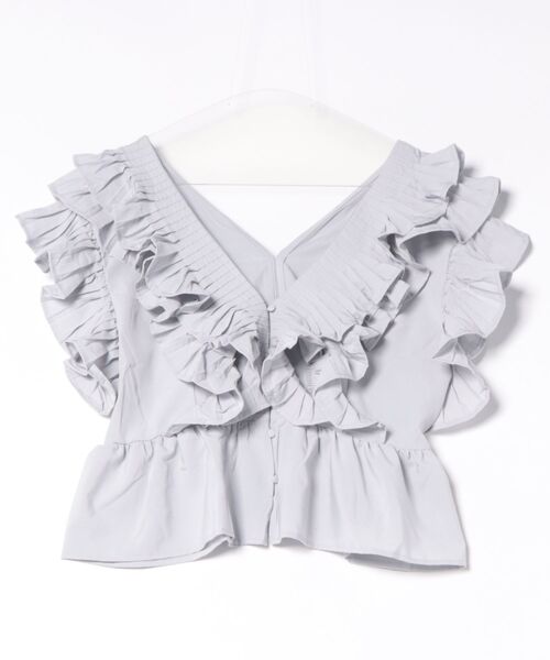 each(イーチ)の「プリーツ×フリルペプラムクロップドブラウス(シャツ/ブラウス・レディース・ライトグレー/ブラック・FREE)」の22枚目の写真