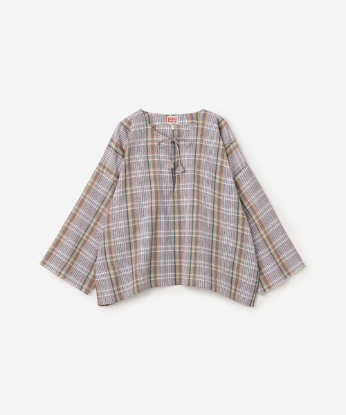 Bshop(ビショップ)の「INDIA INDUSTRY | マドラスチェック カフタンシャツ WOMEN(シャツ/ブラウス・レディース・ブルー系その他/グレー系その他・1)」の2枚目の写真