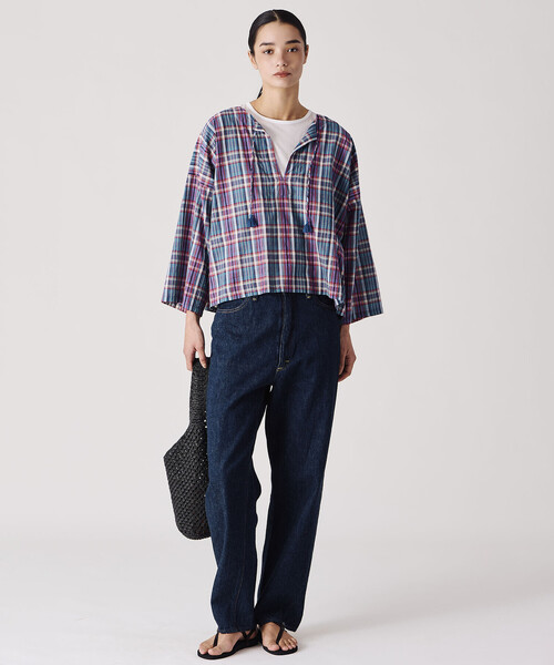Bshop(ビショップ)の「INDIA INDUSTRY | マドラスチェック カフタンシャツ WOMEN(シャツ/ブラウス・レディース・ブルー系その他/グレー系その他・1)」の15枚目の写真