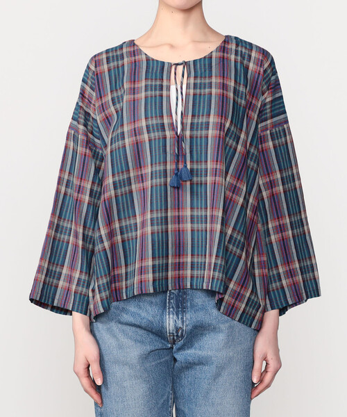 Bshop(ビショップ)の「INDIA INDUSTRY | マドラスチェック カフタンシャツ WOMEN(シャツ/ブラウス・レディース・ブルー系その他/グレー系その他・1)」の9枚目の写真