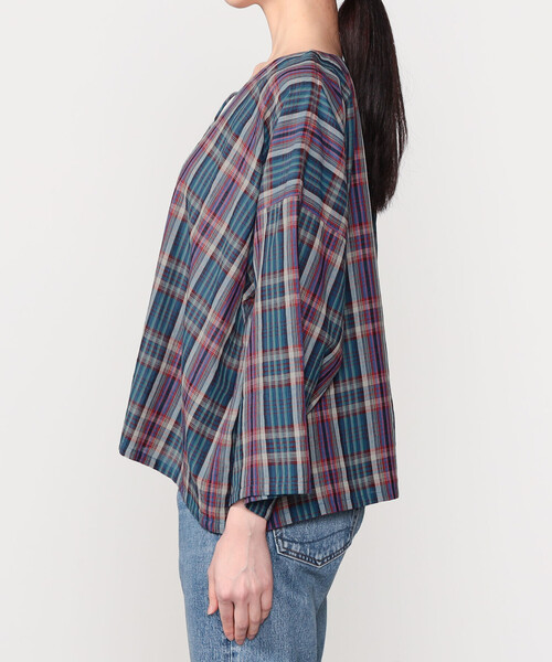 Bshop(ビショップ)の「INDIA INDUSTRY | マドラスチェック カフタンシャツ WOMEN(シャツ/ブラウス・レディース・ブルー系その他/グレー系その他・1)」の8枚目の写真