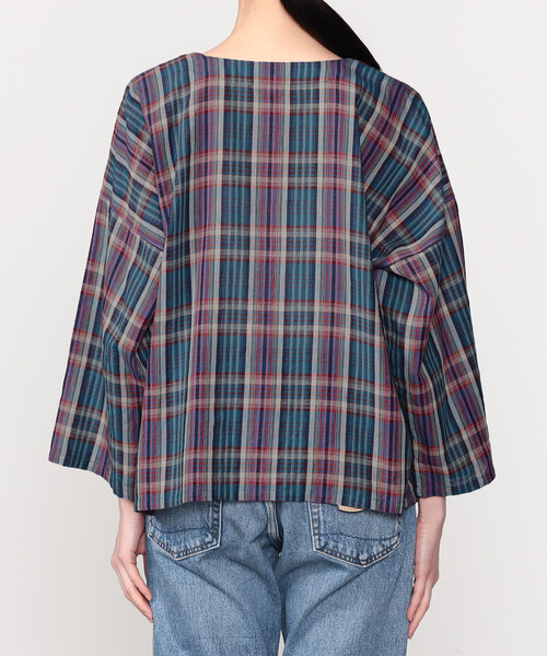 Bshop(ビショップ)の「INDIA INDUSTRY | マドラスチェック カフタンシャツ WOMEN(シャツ/ブラウス・レディース・ブルー系その他/グレー系その他・1)」の7枚目の写真
