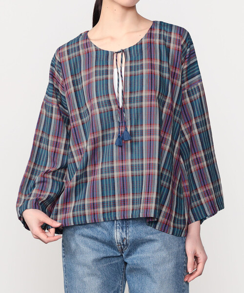 Bshop(ビショップ)の「INDIA INDUSTRY | マドラスチェック カフタンシャツ WOMEN(シャツ/ブラウス・レディース・ブルー系その他/グレー系その他・1)」の6枚目の写真