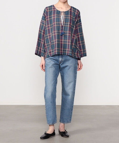 Bshop(ビショップ)の「INDIA INDUSTRY | マドラスチェック カフタンシャツ WOMEN(シャツ/ブラウス・レディース・ブルー系その他/グレー系その他・1)」の5枚目の写真