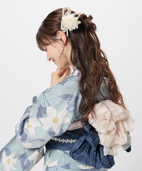 Honeys（ハニーズ）の「浴衣髪飾り（リボンセット）（和装小物・レディース・アイボリー/サックスブルー系1・FREE）」の8枚目の写真