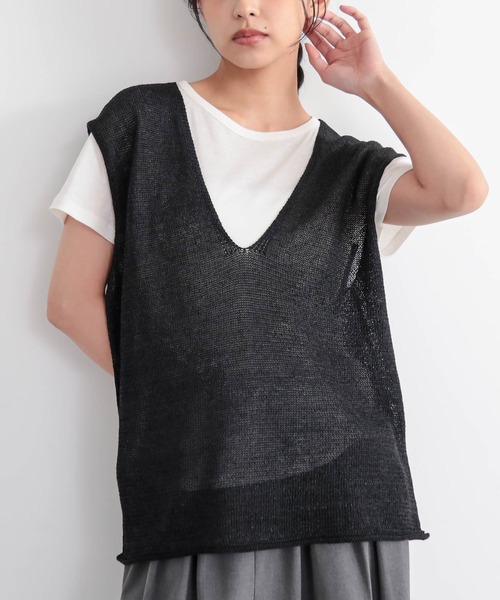 for/c(フォーシー)の「Vネックベスト【サスティナブル】(ベスト・レディース・ブラック/アイボリー・L/M)」の22枚目の写真