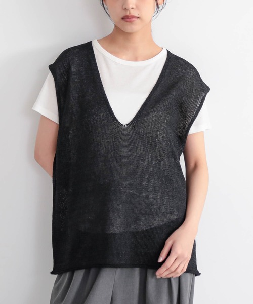 for/c(フォーシー)の「Vネックベスト【サスティナブル】(ベスト・レディース・ブラック/アイボリー・L/M)」の19枚目の写真