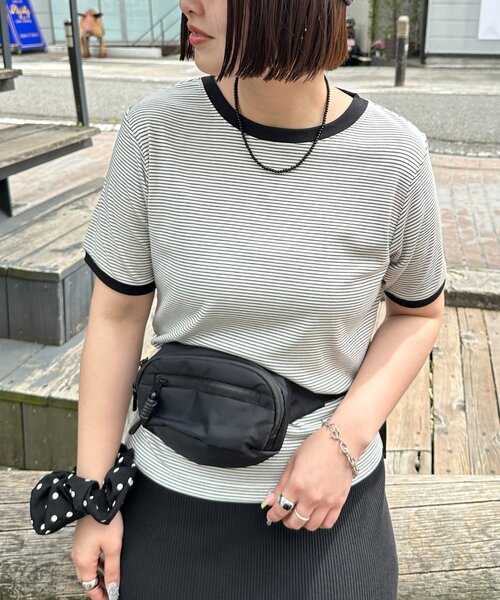 DISCOAT(ディスコート)の「【WEB限定】リンガーシアーボーダー半袖Tシャツ(Tシャツ/カットソー・レディース・ライトベージュ/チャコールグレー/ミント/ネイビー/ホワイト・MEDIUM)」の14枚目の写真