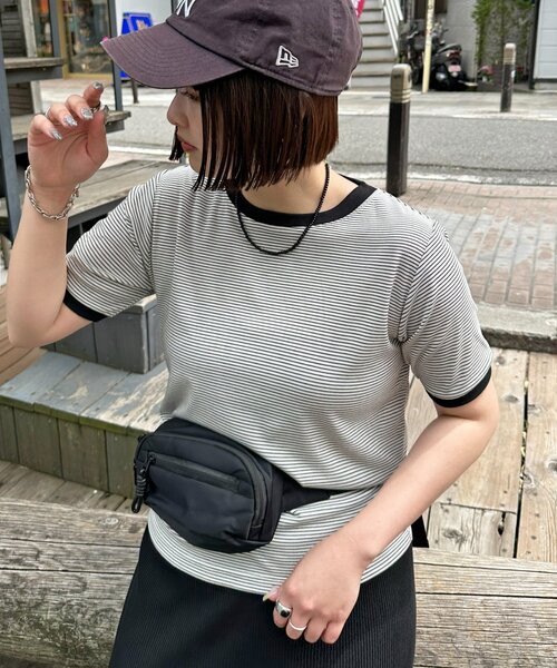DISCOAT(ディスコート)の「【WEB限定】リンガーシアーボーダー半袖Tシャツ(Tシャツ/カットソー・レディース・ライトベージュ/チャコールグレー/ミント/ネイビー/ホワイト・MEDIUM)」の15枚目の写真