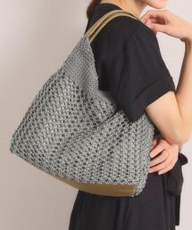 雑材コード編みラウンドトート